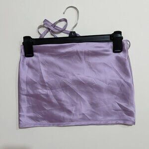 Cotton Candy LA Lavender Satin Lace-Up Crop Top & Light Purple * NEW * Strapless